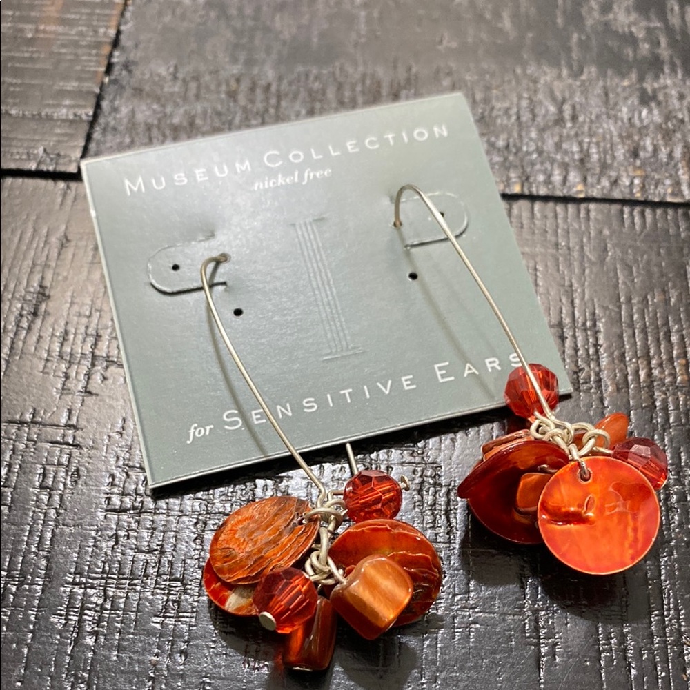 NWOT Orange & Silver Tone Dangle Earrings!